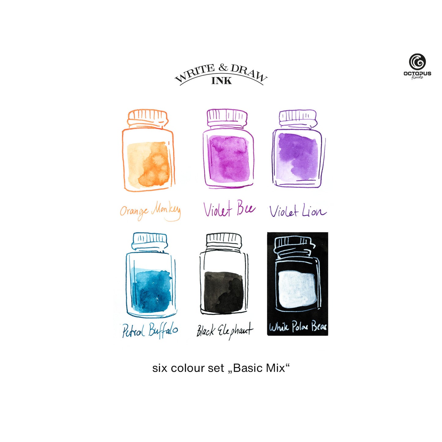 Octopus Write and Draw Ink Set, Basic Mix