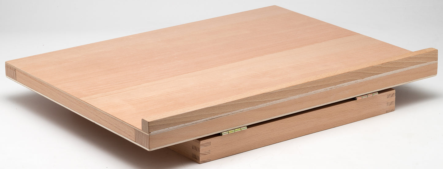 a piece of luggage sitting on top of a wooden table