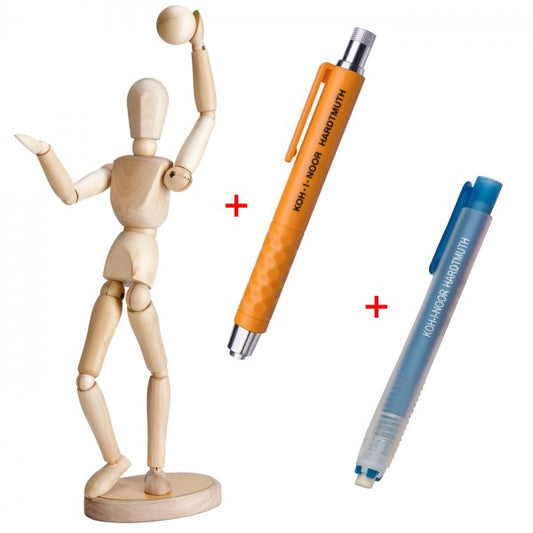 Modellpuppe + Minenhalter und Radierer